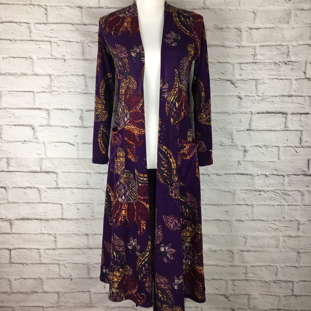 Lularoe women long open cardigan small pockets B04
